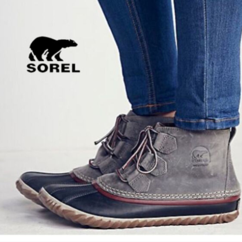 Sorel Womens Out N About Waterproof Leather Duck Boots Gray/Black Size 7